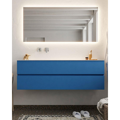 Mondiaz VICA ensemble de meuble de salle de bain - 150cm - meuble sous-vasque jeans - 2 tiroirs - lavabo cloud gauche - sans trou de robinet - miroir LED - version XL 60cm de haut