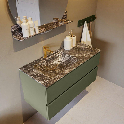 Mondiaz VICA-DLUX Ensemble de meuble de salle de bain - 100cm - meuble sous-vasque armée - 2 tiroirs - lavabo encastré nuage gauche - 1 trou de robinet - version haute de 60cm - lave