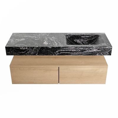 MONDIAZ ALAN - DLUX Badkamermeubelset - 130cm - onderkast - Washed Oak - 2 lades - vrijhangende wastafel - wasbak rechts - 0 kraangaten - Lava