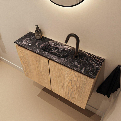 MONDIAZ TURE-DLUX 80cm toiletmeubel Washed Oak. EDEN wastafel Lava positie midden. Met 1 kraangat.