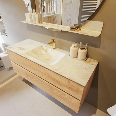 MONDIAZ VICA-DLUX Badkamermeubelset - 130cm - onderkast washed oak - 2 lades - inbouw wastafel cloud midden - 1 kraangat - 60cm hoge versie - frape