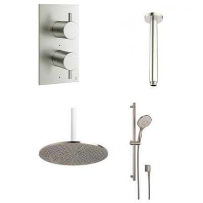 Crosswater MPRO Inbouwdoucheset - 30cm hoofddouche - plafondarm - glijstangset - ronde handdouche - geborsteld RVS