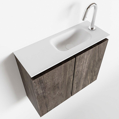 MONDIAZ TURE Kit lave-mains - 60x23x50cm - 1 trou de robinet - 2 portes - marron foncé mat - Lavabo à droite - Acrylique Blanc