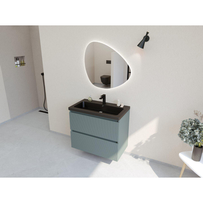 HR badmeubelen Infinity XXL 3D Ensemble meuble de salle de bains - 80 cm - 1 lavabo en céramique djazz noir mat - 1 trou de robinet - 2 tiroirs - pétrole mat