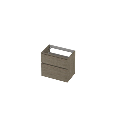INK Wastafelonderkast - 70x45x65cm - 2 lades - greeploos - met houten keerlijst - MFC - Greige eiken