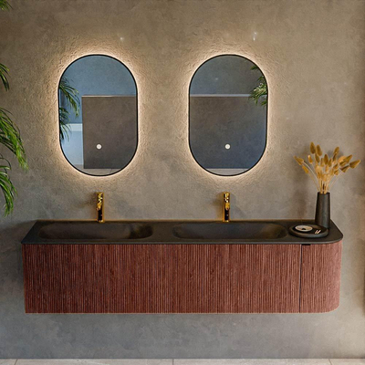 Mondiaz KURVE Badkamermeubelset - 175x46x40cm - 2 lade - 1 deur - wastafel solid surface - dubbel / links - 2 kraangaten - Ruby