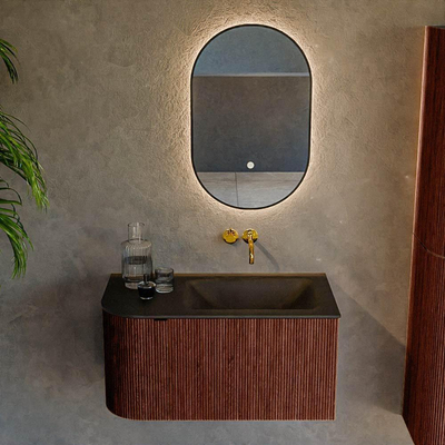 Mondiaz KURVE Ensemble de meuble salle de bain - 85x46x40cm - 1 tiroir - 1 porte - lavabo en solid surface - droite - sans trou de robinet - Ruby
