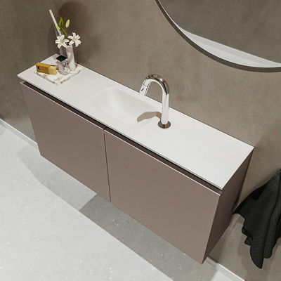 MONDIAZ TURE Toiletmeubel 100x23x50cm met 1 kraangaten 2 deuren smoke mat Wastafel Eden midden Solid Surface Wit