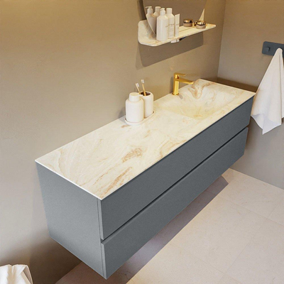 Mondiaz VICA-DLUX ensemble de meuble de salle de bain - 150cm - meuble sous-vasque plata - 2 tiroirs - lavabo encastré cloud droite - 1 trou de robinet - version haute de 60cm - frape