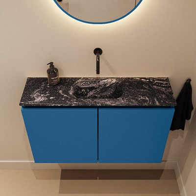 MONDIAZ TURE-DLUX Meuble WC 80cm Jeans. EDEN lavabo Lava position milieu. Sans trou de robinet.