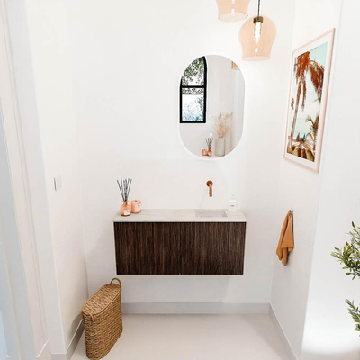 Mondiaz JOYA-DLUX 90cm toiletmeubel - kleur Walnut - Wastafel FAYE positie Rechts Zonder kraangat kleur Ostra.