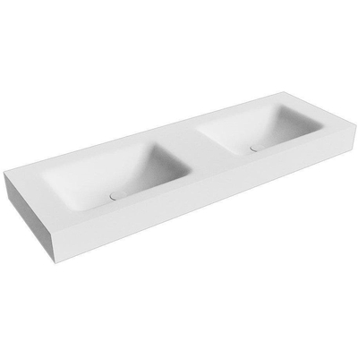 Mondiaz CLOUD Lavabo suspendu - L140xH12cm - 2 trous de robinet - vasque À gauche et à droite - surface solide Talc mat (Blanc)