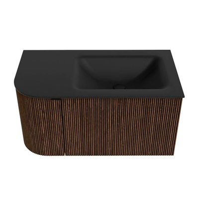 MONDIAZ KURVE Meuble de salle de bains 85 cm avec module 25 L couleur Walnut avec 1 tiroir et 1 porte. Lavabo CLOUD à droite sans trou de robinet Urban.