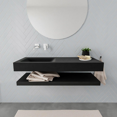 MONDIAZ ALAN 120cm - Ensemble meuble de salle de bains - solid surface - tablette avec lavabo suspendu - vasque à gauche - 0 trous de robinet - urban