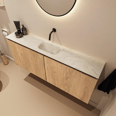 MONDIAZ TURE-DLUX 120cm toiletmeubel Washed Oak. EDEN wastafel Ostra positie midden. Zonder kraangat.