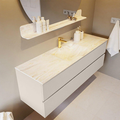 Mondiaz VICA-DLUX Ensemble de meuble de salle de bain - 150cm - meuble sous-vasque lin - 2 tiroirs - lavabo encastrée nuage milieu - 1 trou de robinet - version haute de 60cm - ostra