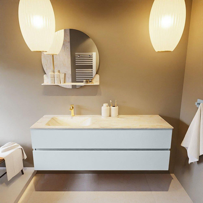 Mondiaz VICA-DLUX ensemble de meuble de salle de bain - 150cm - meuble sous-vasque argile - 2 tiroirs - lavabo encastré nuage gauche - 1 trou de robinet - version haute 60cm - ostra