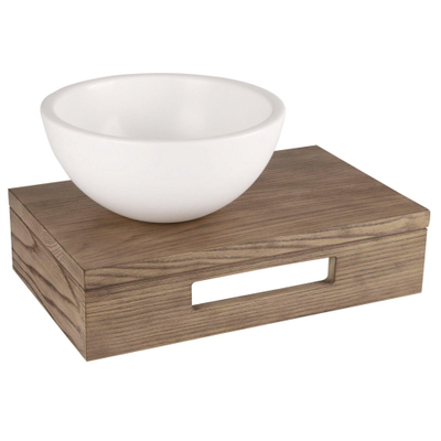 Differnz fontein – 40x21x10 cm – keramiek wit mat – zonder kraan – met bruin eiken frame