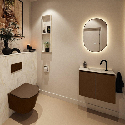 MONDIAZ TURE-DLUX Meuble toilette - 60cm - Rust - EDEN - vasque Ostra - position centrale - 1 trou de robinet