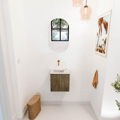 Mondiaz JOYA-DLUX 40cm toiletmeubel - kleur Dusk - Wastafel FAYE positie Links Zonder kraangat kleur Nata.