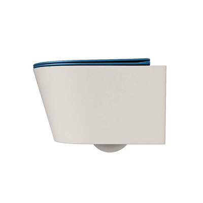Mondiaz LAVIE WC suspendu – sans bride – 36 x 53 cm – avec abattant softclose – Linen (blanc cassé), abattant Jeans (bleu)