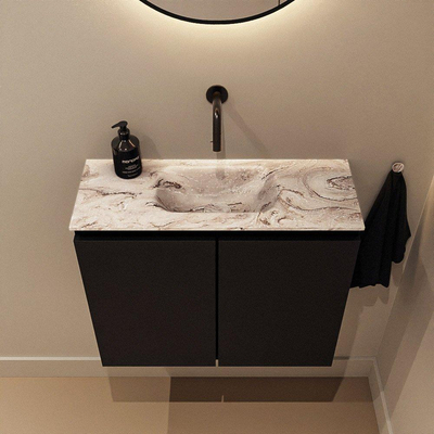 MONDIAZ TURE-DLUX Meuble toilette - 60cm - Urban - EDEN - vasque Glace - position centrale - sans trou de robinet