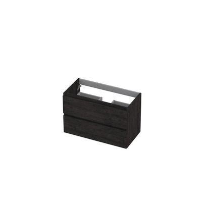 INK Wastafelonderkast - 80x40x52cm - 2 lades - greeploos - met houten keerlijst - MFC - Houtskool eiken