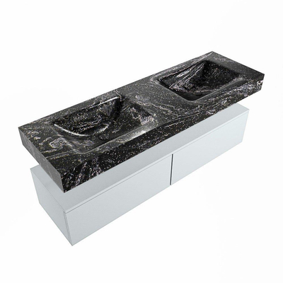 MONDIAZ ALAN - DLUX Ensemble meuble de salle de bains - 150cm - meuble bas - Clay - 2 tiroirs - lavabo suspendu - 2 vasques - 2 trous de robinetterie - Lava