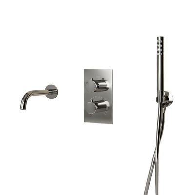 Fortifura Calvi Badkraan set - uitloop - 22cm inkortbaar - gladde slang - staafhanddouche - inbouwdeel - wandhouder - PVD - geborsteld RVS