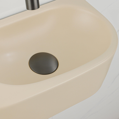 QeramiQ Fuente pack lave-mains – demi-rond – 40 x 21,5 x 12 cm – céramique beige – sans perçage – robinet gunmetal