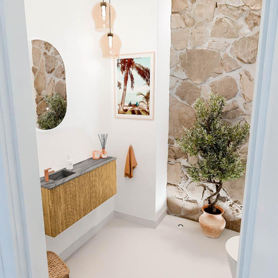 Mondiaz JOYA-DLUX 90cm toiletmeubel - kleur Oak - Wastafel FAYE positie Links 1 kraangat kleur Sombra.