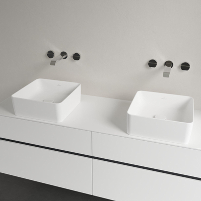 Villeroy & Boch Collaro opzetwastafel vierkant - 38x38cm - zonder overloop - zonder kraangat CeramicPlus - Stone White (mat wit)