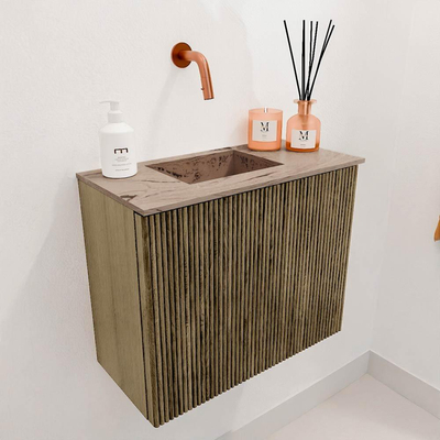 Mondiaz JOYA-DLUX 50cm meuble de toilette - couleur Dusk - Vasque FAYE position Gauche Sans trou de robinet couleur Arena.