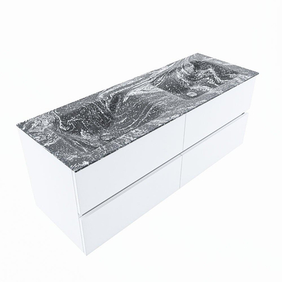 Mondiaz VICA-DLUX ensemble de meuble de salle de bain - 130cm - meuble sous-vasque talc - 4 tiroirs - lavabo encastré cloud double - 2 trous de robinet - miroir modèle spot - version XL 60cm de haut - lave