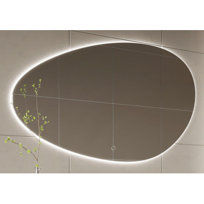 H&R Badmeubelen Organic 2.0 spiegel – organisch – 100x65 cm – indirecte LED rondom – linkeruitvoering – Zilver
