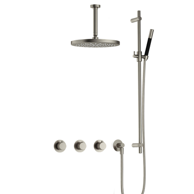 Hotbath Cobber X IBSX70 Regendoucheset inbouw - hoofddouche 30cm - plafondarm 15cm - glijstang - handdouche staaf 1 stand - geborsteld nikkel