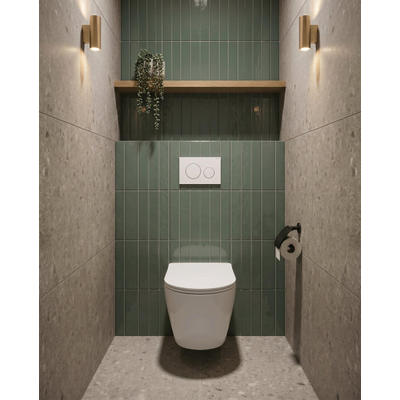 QeramiQ Dely Toiletset - 36.3x51.7cm - diepspoel - rimless - Geberit UP320 plieger inbouwreservoir - softclose toiletzitting - glans witte bedieningsplaat - ronde knoppen - glans wit