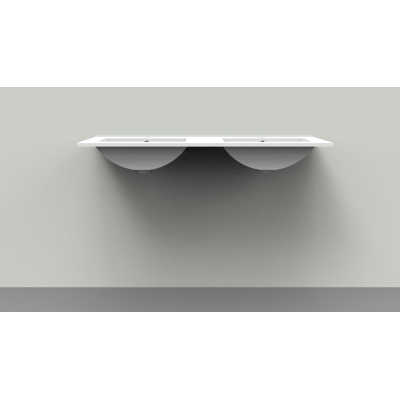 Arcqua Pakaru lavabo 121x46cm avec trop-plein 2 trous de robinet 2 vasques céramique brillant blanc