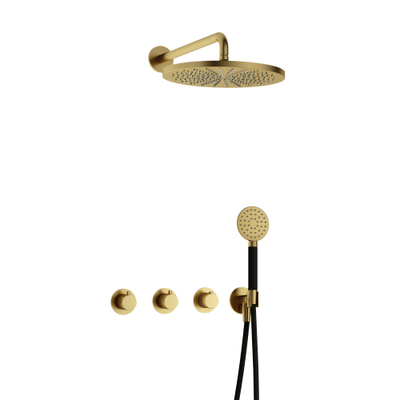 Hotbath Cobber IBS70 Ensemble de douche de tête encastré - bras mural 38,5 cm - pomme de douche ronde 30 cm - douchette à main - laiton brossé PVD