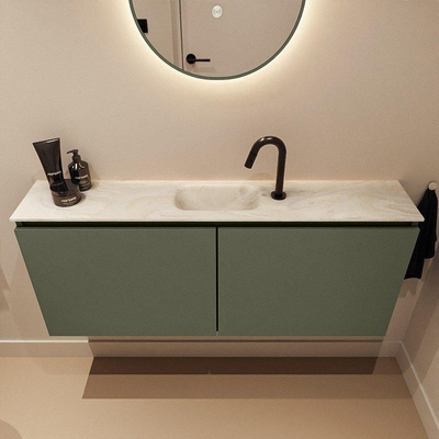 MONDIAZ TURE-DLUX Meuble de toilettes 120 cm Army. Lavabo EDEN Ostra position milieu. Avec 1 trou de robinet.