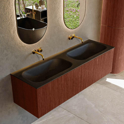 Mondiaz KURVE Ensemble de meuble salle de bain - 150x46x40cm - 2 tiroirs - lavabo en solid surface - double - sans trou de robinet - Ruby