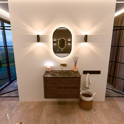 Mondiaz CIRO-DLUX Ensemble meuble de salle de bains - 80x45x50cm - lavabo solid surface Lava - 1 vasque au milieu - sans trous de robinetterie - 2 tiroirs - Dusk