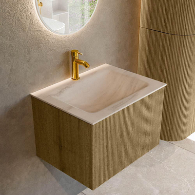 MONDIAZ KURVE-DLUX Meuble de salle de bains 60cm couleur Dusk avec 1 tiroir et 0 porte. Lavabo CLOUD Central 1 trou de robinet Meli.