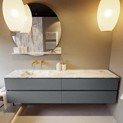 MONDIAZ VICA-DLUX Ensemble meuble de salle de bains - 200cm - meuble bas Plata - 4 tiroirs - vasque encastrée Cloud à gauche - sans trous de robinetterie - version hauteur 60cm - Glace