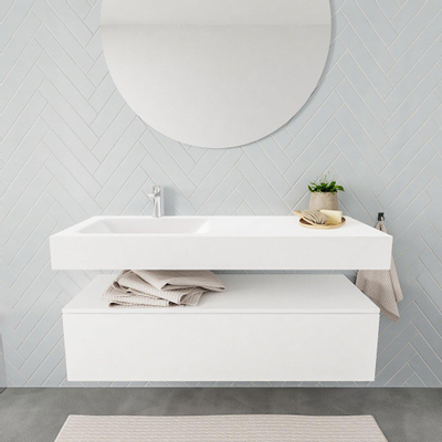 MONDIAZ ALAN 120cm - meuble bas - 1 tiroir - lavabo suspendu - vasque à gauche - 1 trou de robinet - talc