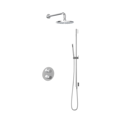 Hotbath Buddy IBS Ensemble de douche pluie - inverseur 2 voies - bras mural 35 cm - pomme de douche ronde 20 cm - douchette à main barre de douche - chrome