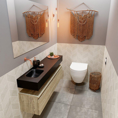 MONDIAZ ANDOR Toiletmeubel 120x30x30cm met 0 kraangaten 1 lades light brown grey mat Wastafel Lex links Solid Surface Zwart