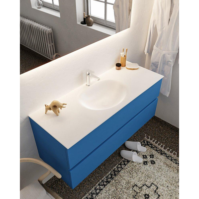 Mondiaz VICA ensemble de meuble de salle de bain - 120cm - meuble sous-vasque jeans - 2 tiroirs - lavabo moon milieu - 1 trou de robinet - miroir LED - version XL 60cm haut