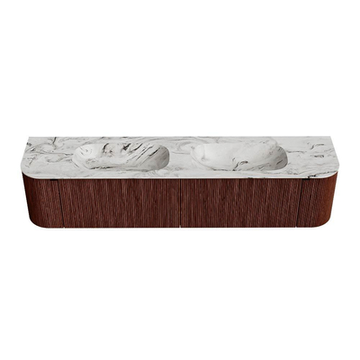 Mondiaz KURVE-DLUX Ensemble de meubles de salle de bains - 200x46x40cm - 2 tiroirs - 2 portes - lavabo solid surface - double - sans trou de robinet - Ruby