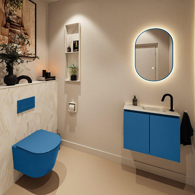 MONDIAZ TURE-DLUX Meuble de toilettes 60 cm Jeans. Lavabo EDEN Ostra position à droite. Avec 1 trou de robinet.